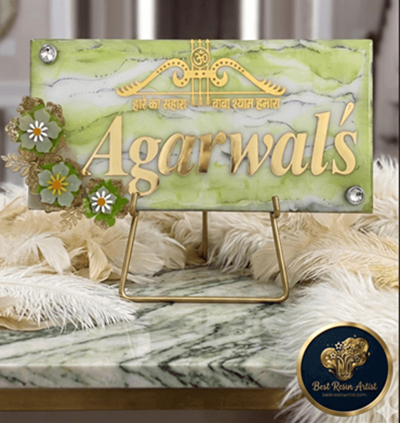 Khatu Shyam themed resin nameplate for the Agarwal family home Khatu Shyam themed resin nameplate for the Agarwal family home