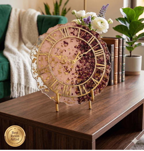 Custom handmade resin table clock with decorative pour Custom handmade resin table clock with decorative pour
