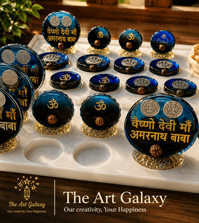 Bhabhut (temple ash) and flowers from Vaishno Devi and Amarnath preserved in a resin keepsake
