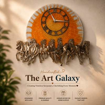 Seven horse vastu themed handmade resin wall clock for home decor