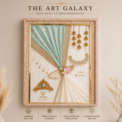 Shaadi Gathbandhan Premium Frame — The Art Galaxy, Jabalpur Shaadi gathbandhan premium frame preserving wedding dupatta and jewellery with the couple's names