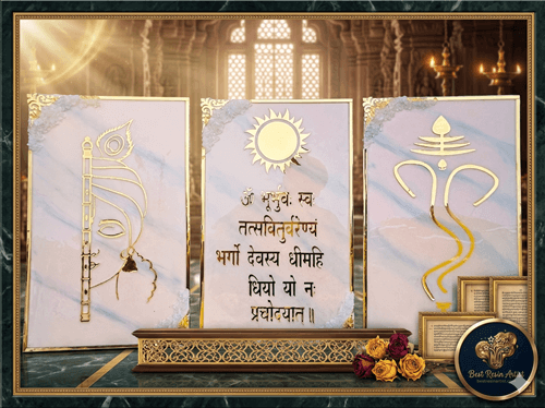 Handwritten shloka and mantra preserved in a clear resin frame